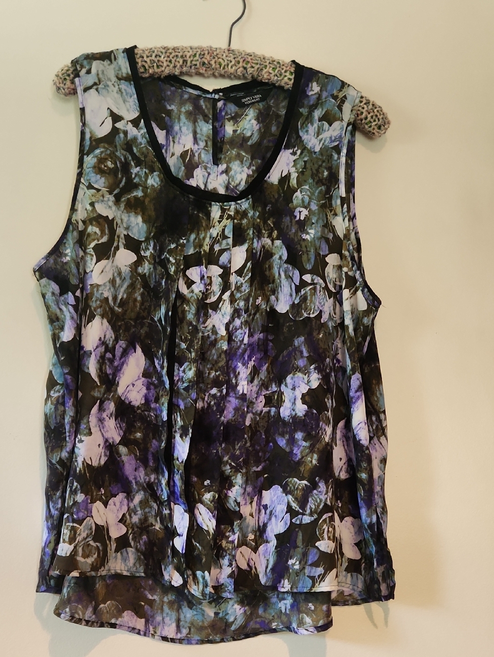 Simply Vera Black Floral Sheer Camisole with Purple and Blue Accents